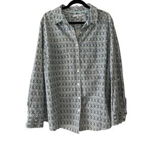 Foxcroft Women’s Plus Size Wrinkle Free Fitted Geometric Print Button-Up Size 22